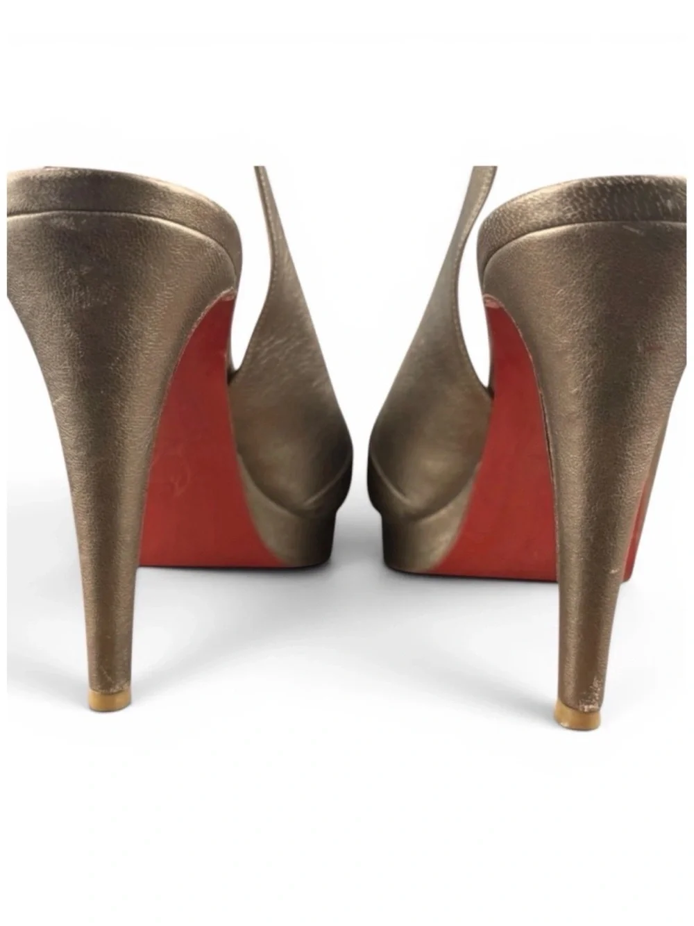Christian Louboutin bronze leather peep-toe slingback pumps